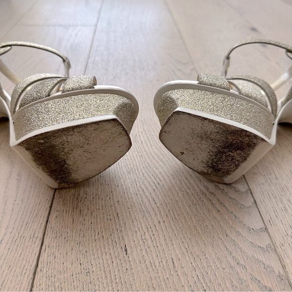 Saint Laurent Tribute Platform Stiletto Sandals: Metallic Gold Glitter Leather - Picture 8 of 16